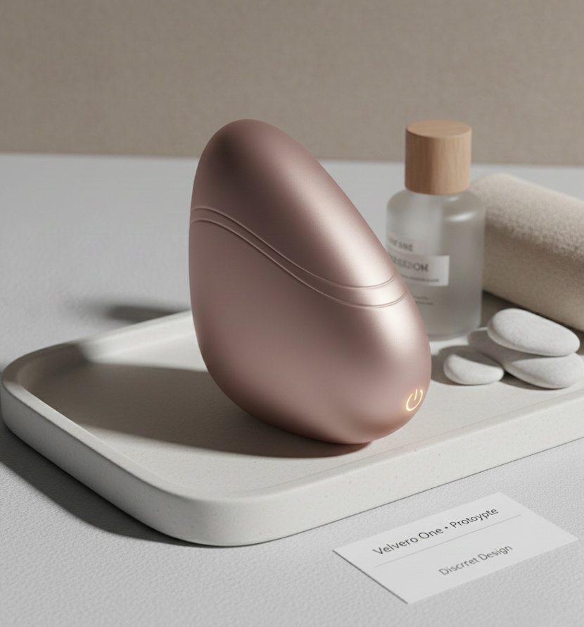 Side view of Velvero One personal massager in a soft neutral color